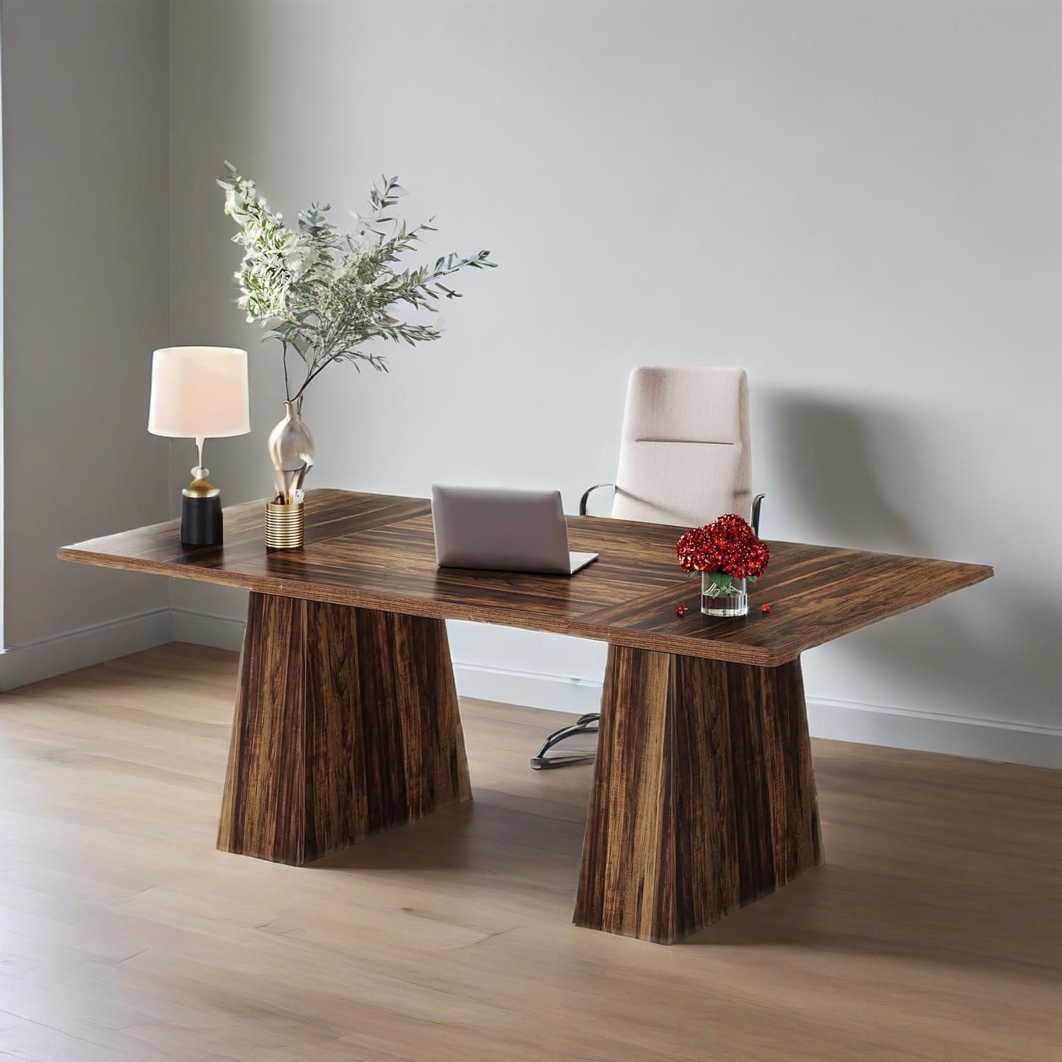 63-Inch Executive Desk, Large Office Computer Desk With Double Pedestal, Modern Simple Workstations Writing Table Conference Table - accessoire professionnel