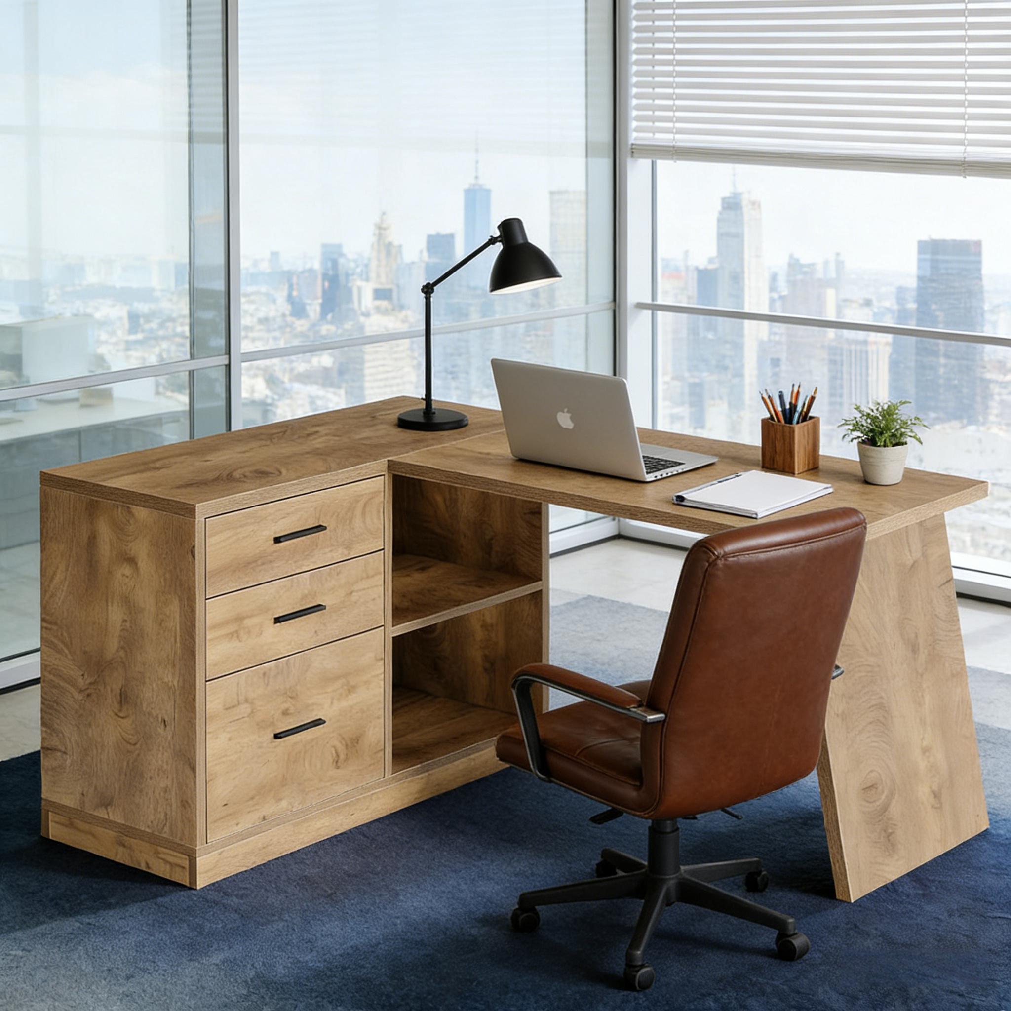 Bureau d'angle en L grand format pour double écran et home office